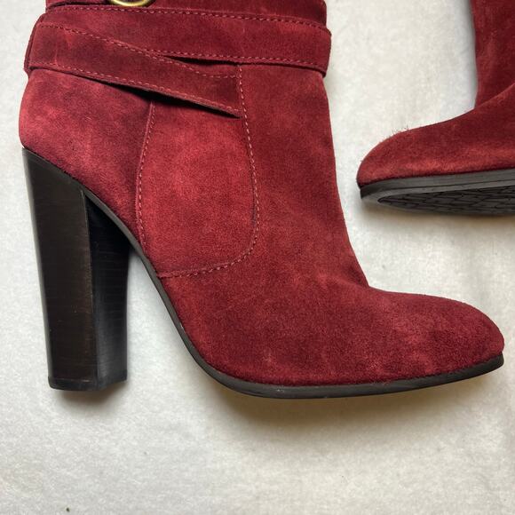 Diane von Furstenberg Wine Red Maroon Suede Leather Wrapped Heeled Boots 8.5 M - Picture 6 of 15